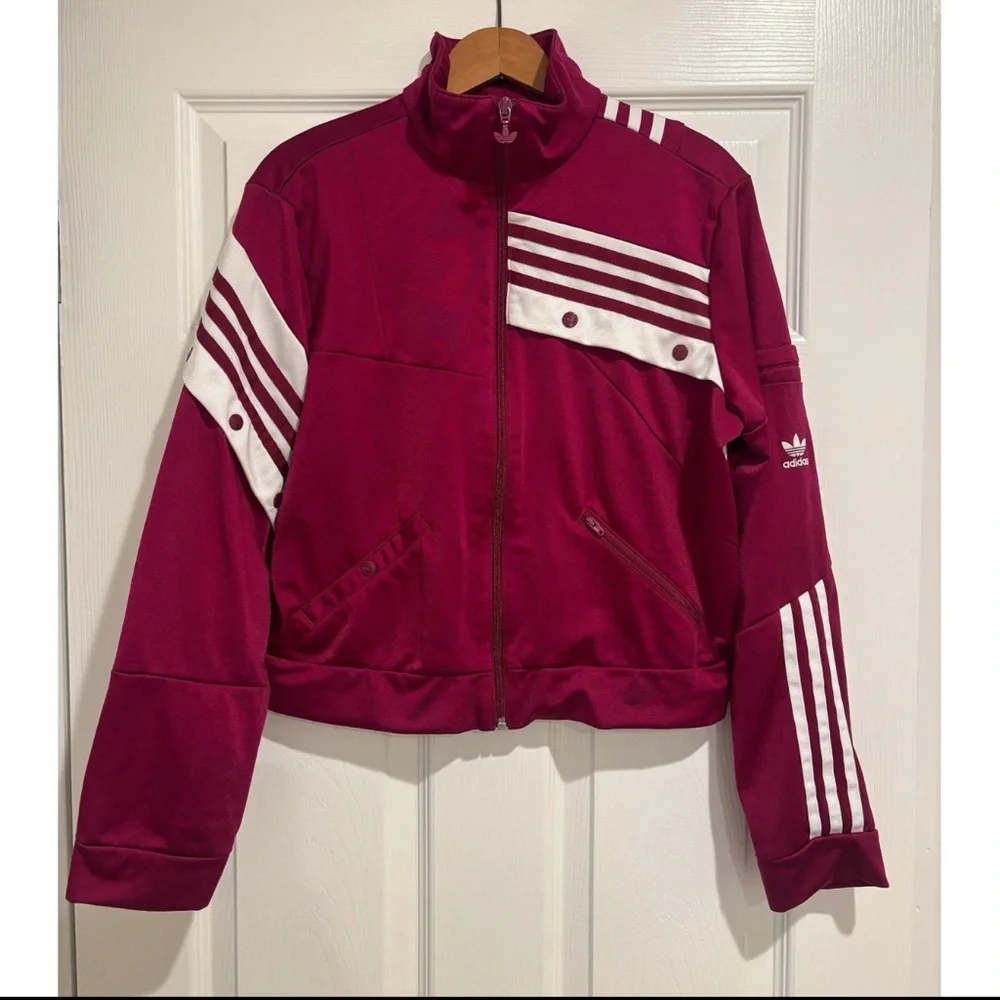 Adidas x Danielle Cathari Burgundy Track Jacket with White Stripe Details - Picture 2 of 7